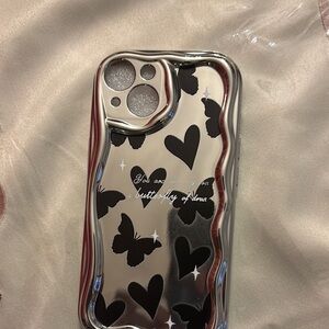 Silver and Black Heart Butterfly Phone Case